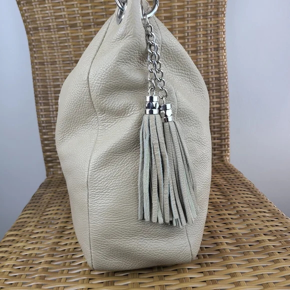 Borse In Pelle Cream Soft Pebbled Leather Shoulder Tote Bag Purse Made In Italy - Picture 6 of 16